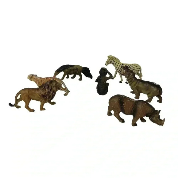 VINTAGE 1970s? HANDMADE HAND-PAINTED AFRICAN CLAY SAFARI ANIMAL FIGURINES SET - Picture 13 of 15